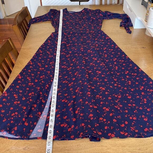 Reformation Navy and Red Zelda Floral Midi Dress w/ Thigh Split Size 2 Sold Out - Picture 12 of 16